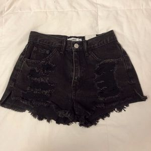 Pull&Bear black high waisted distressed shorts.